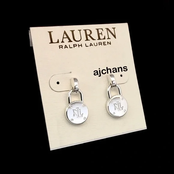Lauren Ralph Lauren Silver Tone Logo Padlock Drop Earrings - Picture 3 of 5